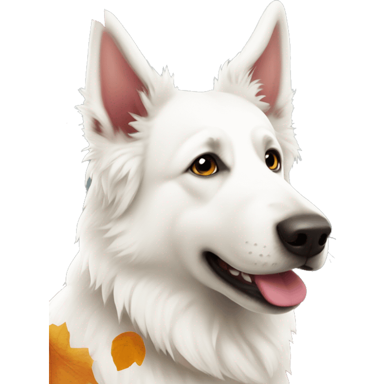 White swiss shepherd in Autumn season emoji