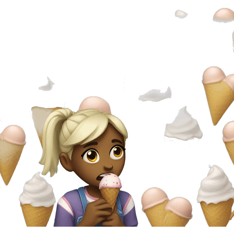 Girl crying and eating ice cream emoji