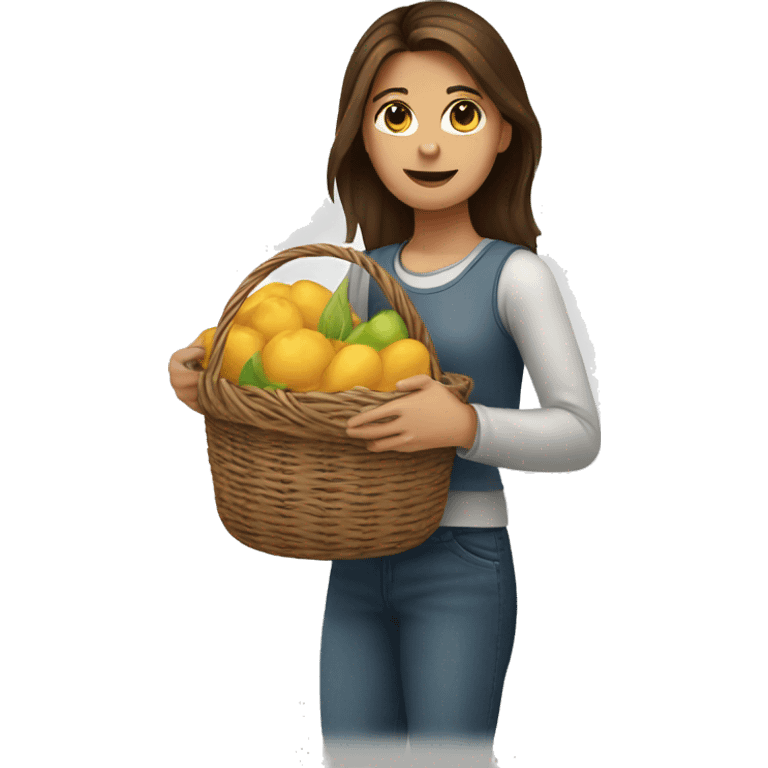 Girl with Brown hair holding a basket  emoji