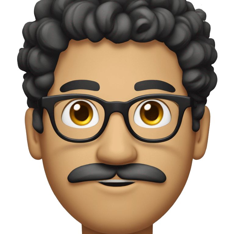 White man with his black curly hair in a big bun, big round glasses, a moustache and a goatee emoji