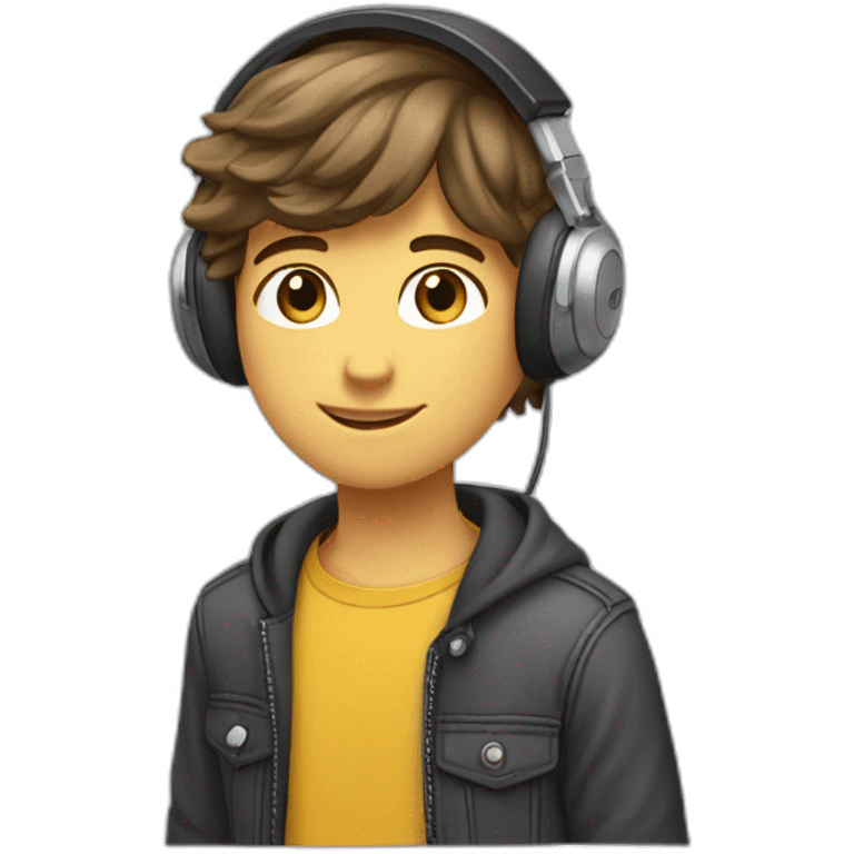 Garçon,14ans , cheveux brun,  couleur de peau blanche, casque audio emoji