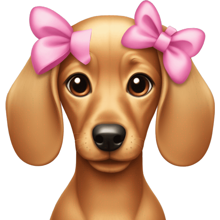 Blonde girl dachshund with two pink bows to emoji