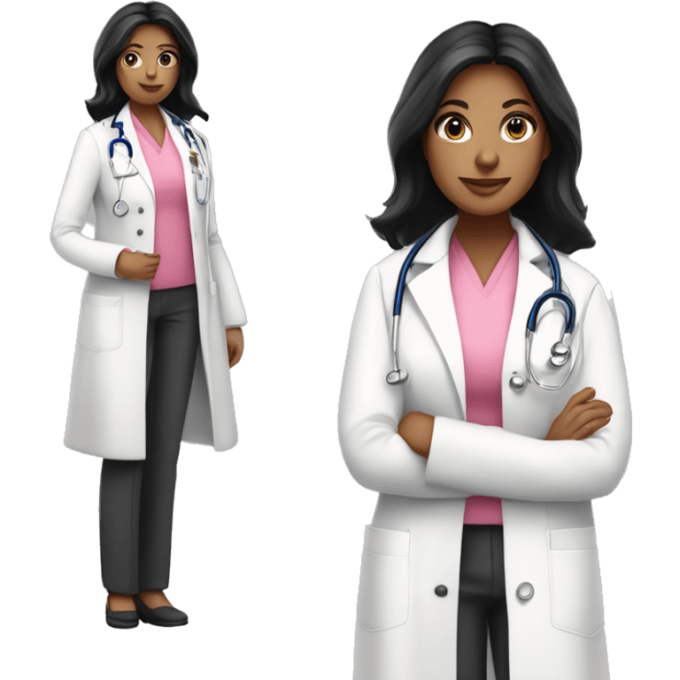 Long black hair female doctor in pink undershirt white coat over pink stethoscope  emoji