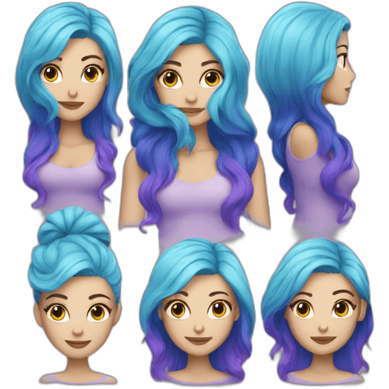 White Woman with blue and purple ombre hair emoji