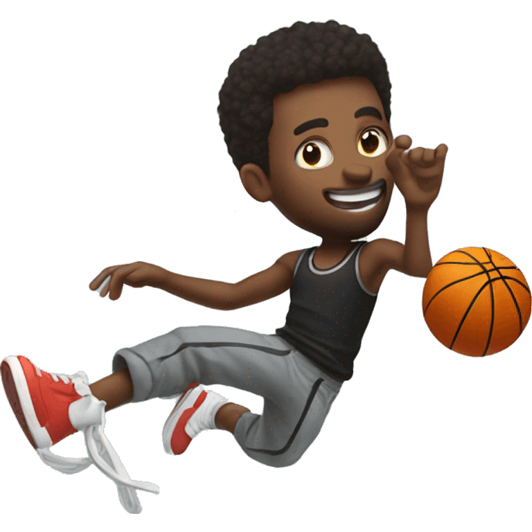 Guy flipping off of a trampoline into a dunk emoji