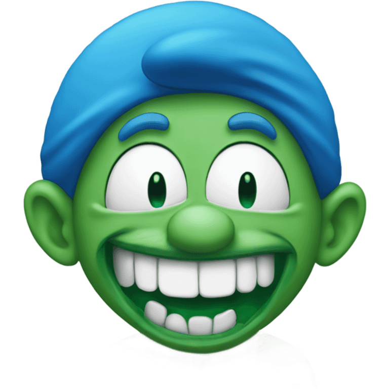 blue round smurf with giant green teeth emoji