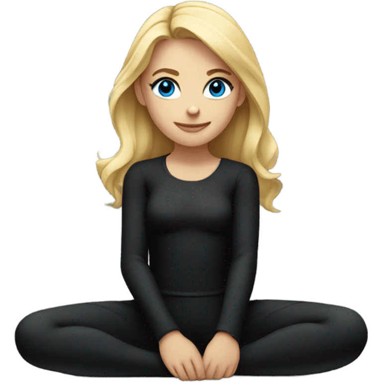 full body blonde girl with blue eyes sitting in black costume on the floor emoji