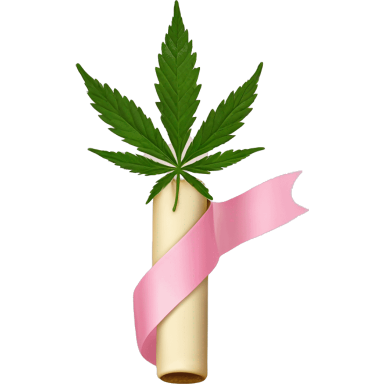 Rolled cbd joint with light baby pink ribbon on it emoji