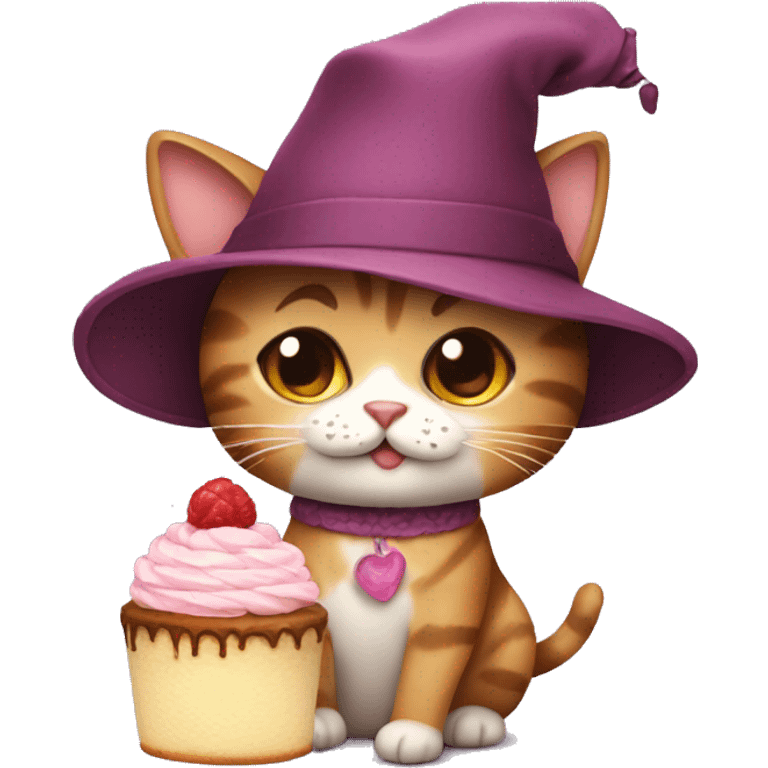 Cat with cute hat holding cake emoji