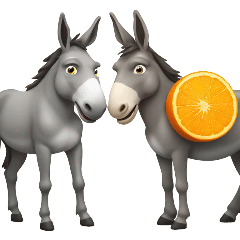 Donkey with a big orange mustache next to another donkey with braces emoji