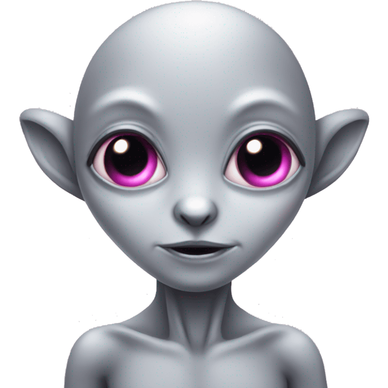 Cute grey alien with eyelashes and pink bow emoji