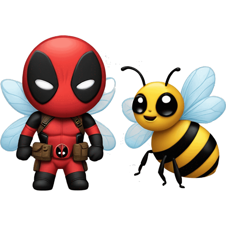 Deadpool and a bee emoji