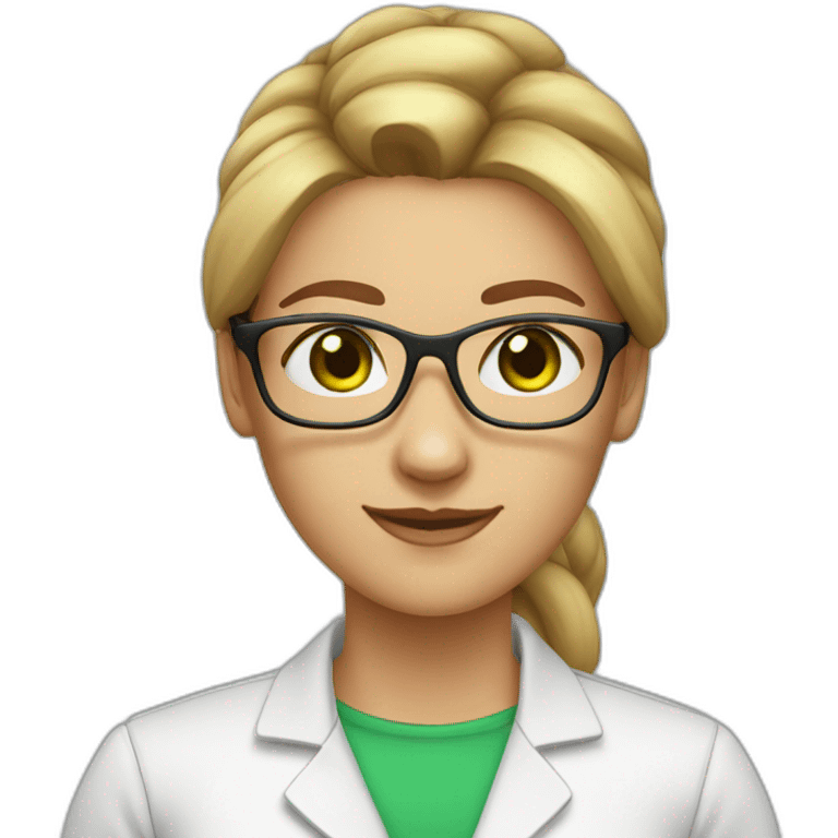 chemist female light brown ponytail light skin green eyes with glasses emoji