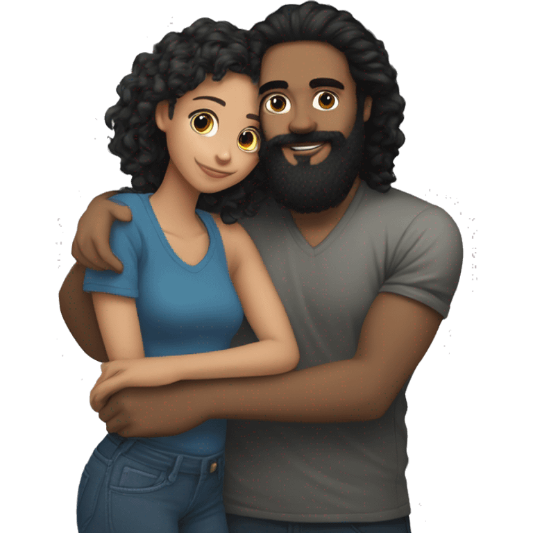 Light skin;Black long hair girl hugging with a man with black beard and curly hair on top emoji