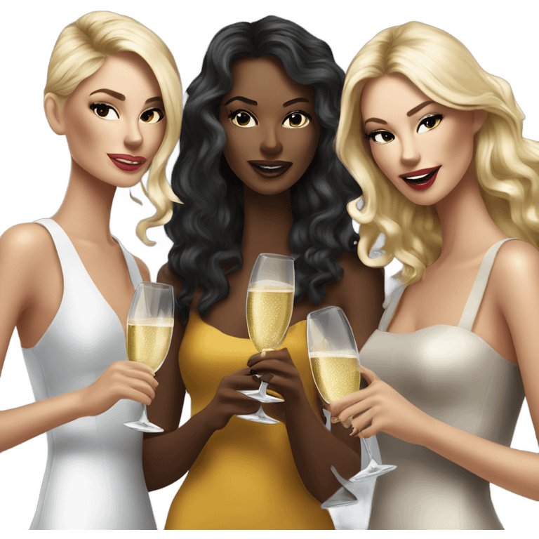 Hyper Realistic beautiful high fashion models drinking champagne  emoji