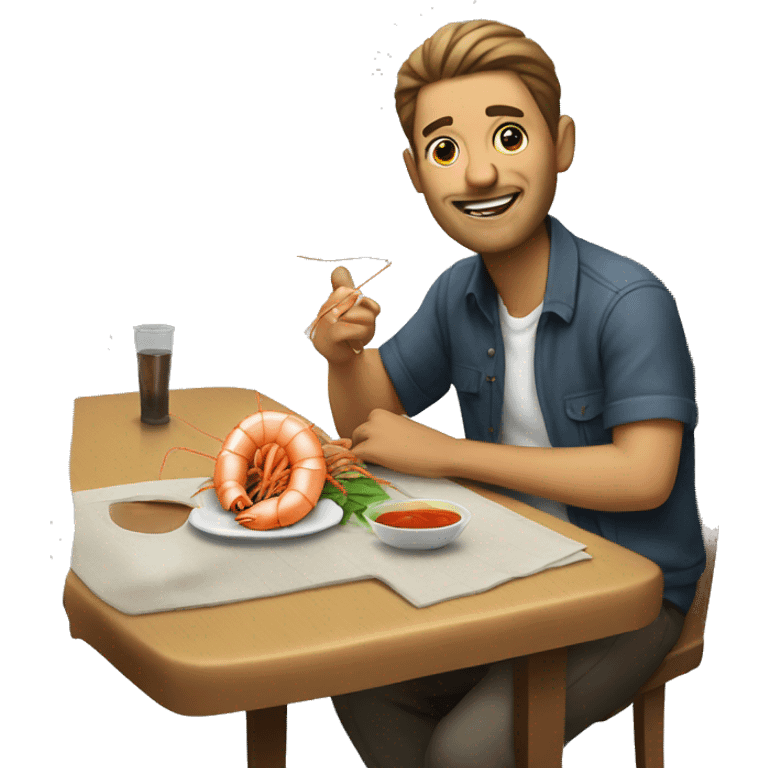 casual dude at the table add a shrimp in his mouth emoji