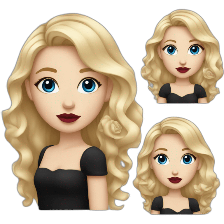 wavy blonde girl with dark blue eyes an rose lips wearing black dress emoji