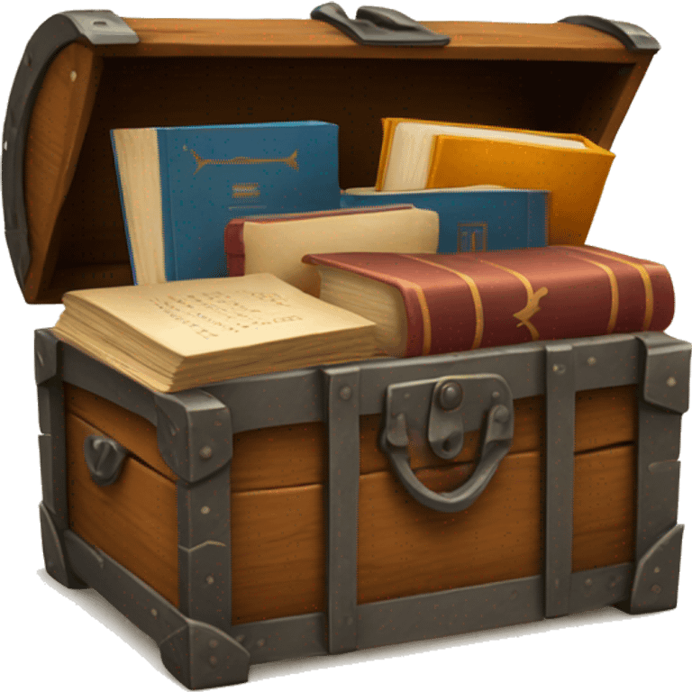 open vintage chest with old books inside  emoji