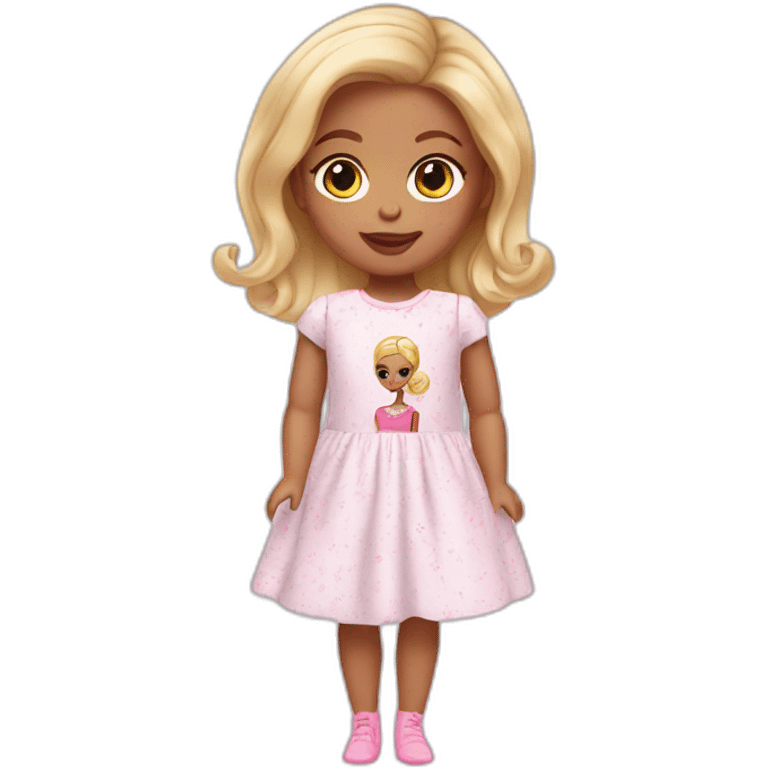 white newborn in a dress with a barbie logo emoji