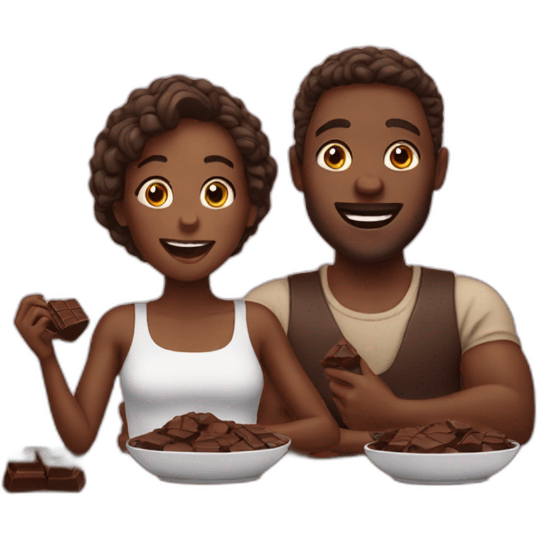 black couple eating chocolat emoji