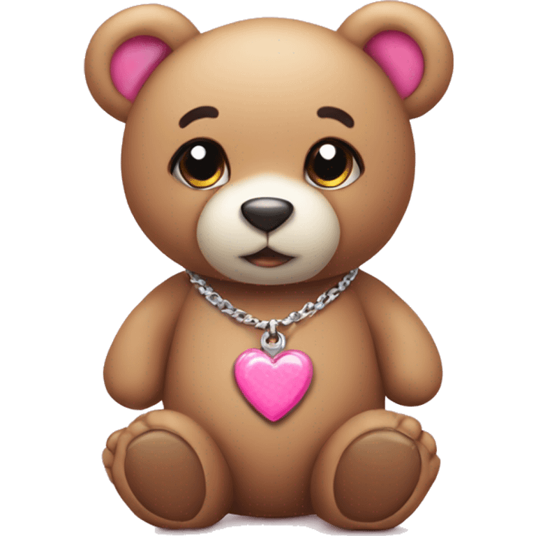 Cute teddy with a pink now necklace emoji