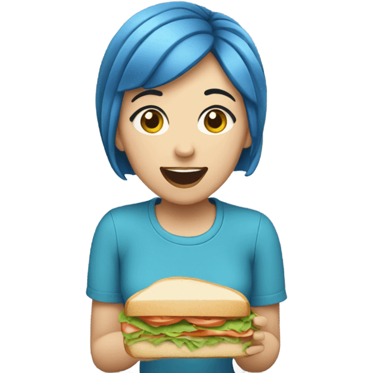 Teenage girl short blue hair eating sandwich  emoji