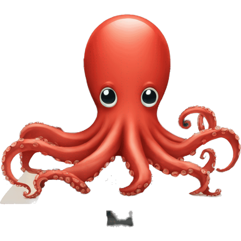 red cartoon octopus working with a computer emoji