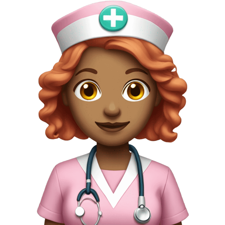 White Long Red hair nurse in pink scrubs  emoji