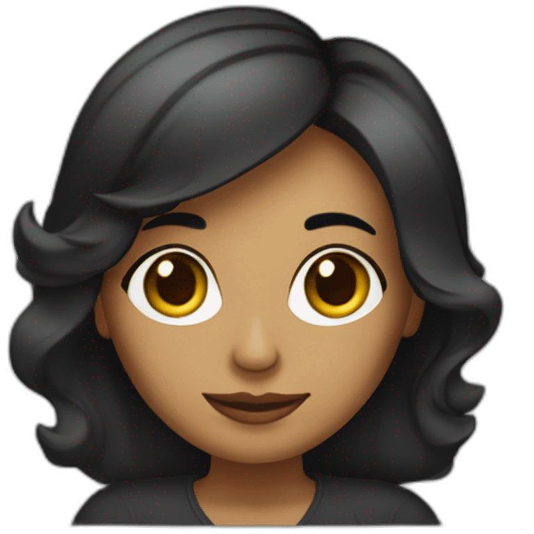 mujer branca de cabello preto trabajando de forma remota con su laptop emoji