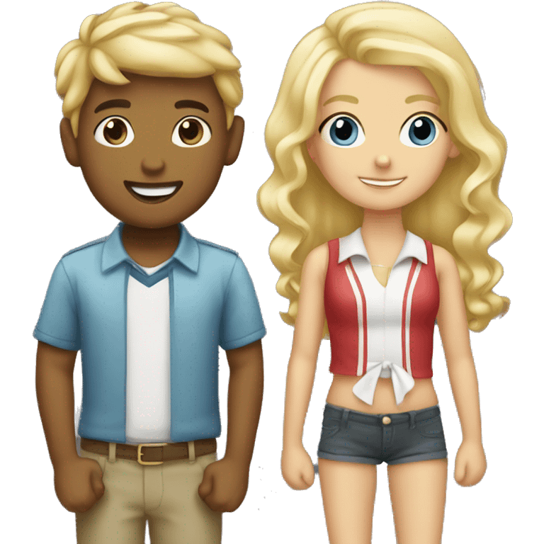 Blonde boy holding bands with blonde girl with hair bow  emoji