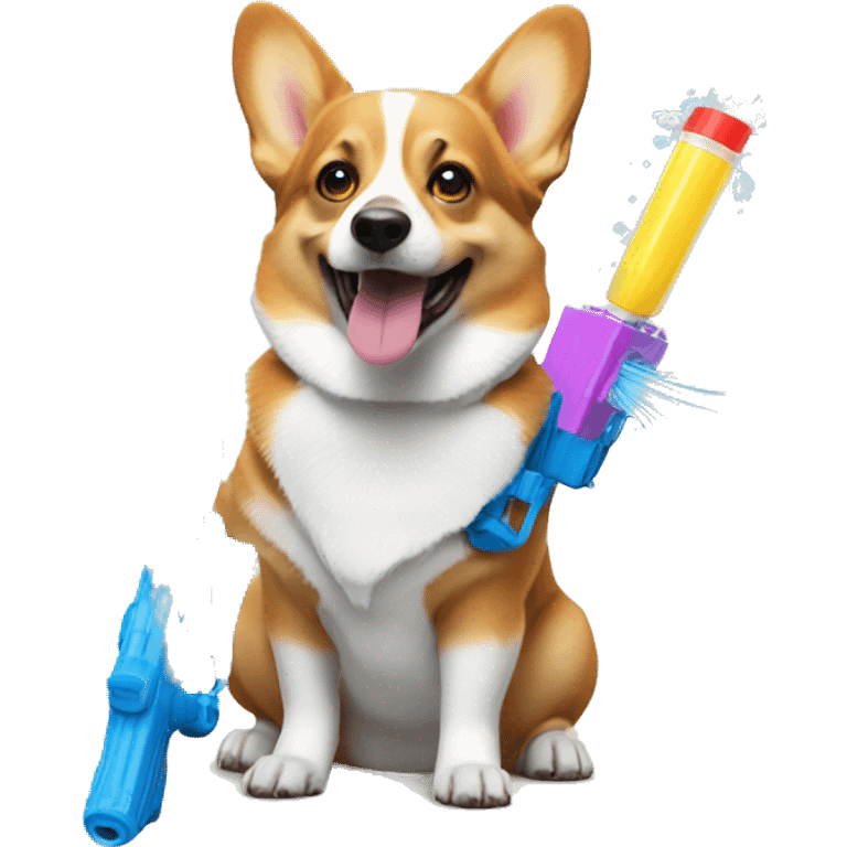 a corgi with a water gun  emoji