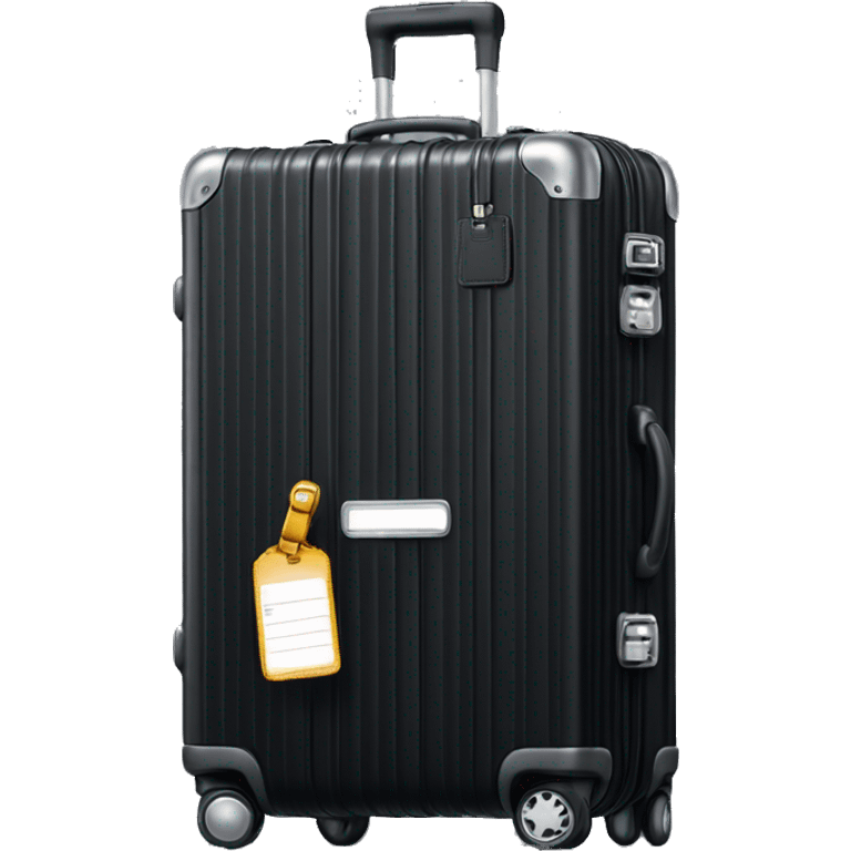 Black rimowa suitcase with luggage tag  emoji