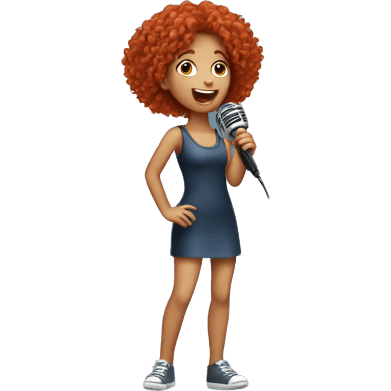 singing girl with microphone red curly hair  emoji