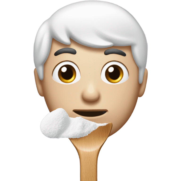 Man with huge pupils sniffing powdered sugar on a spoon emoji