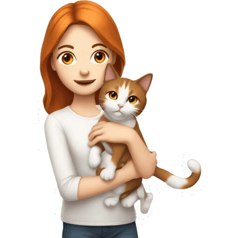 Girl with brown hair and white skin holding orange and white cat   emoji