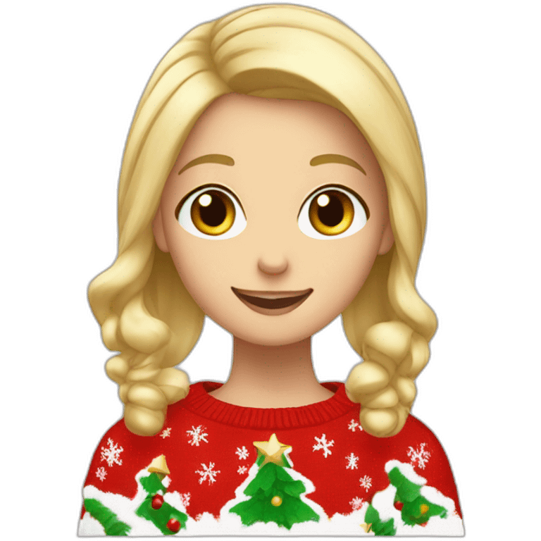 Blonde girl with hair by the shoulders in Christmas sweater excited about Christmas  emoji