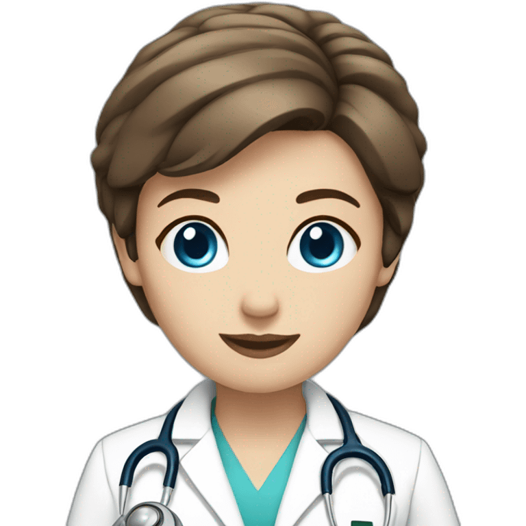 female doctor short brown hair blue eyes emoji