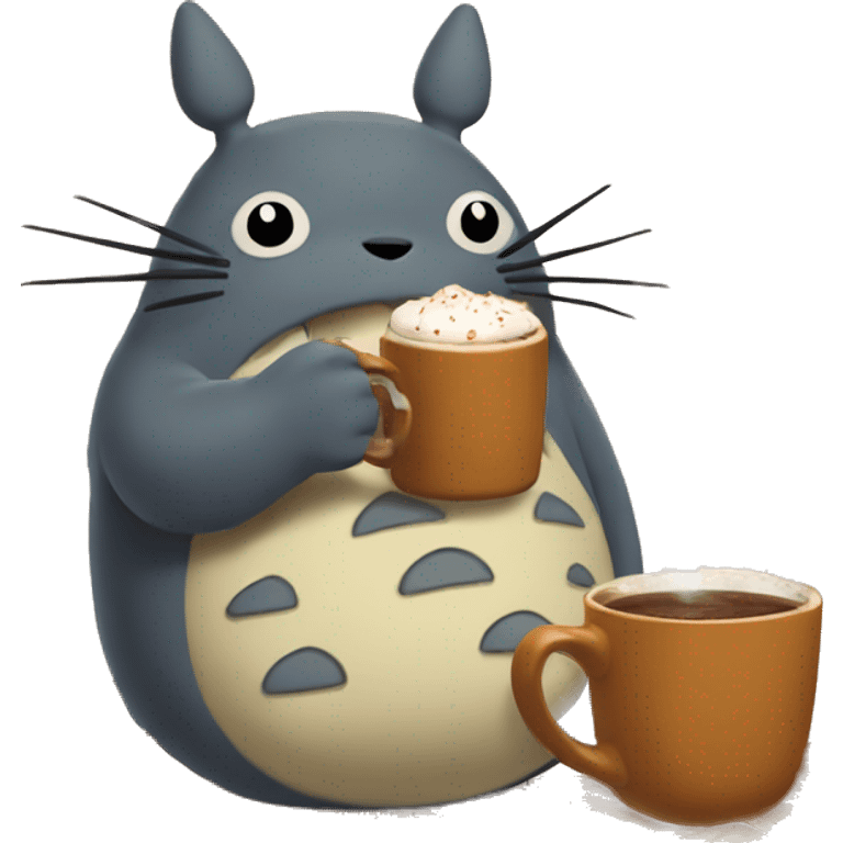 Autumn Totoro drinking hot chocolate emoji