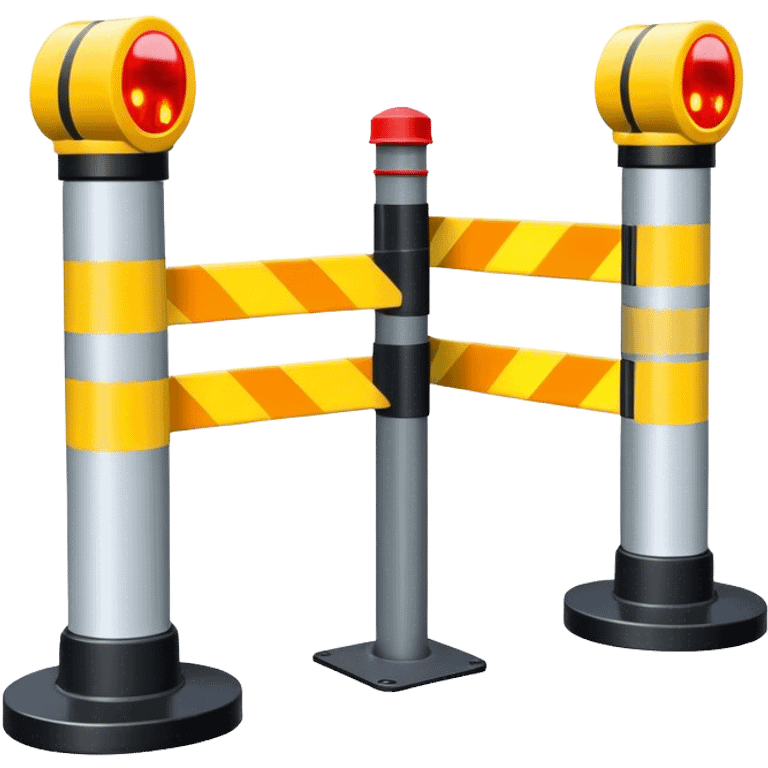 Two reflector-equipped traffic bollards with a caution tape stretched between them, marking a restricted or blocked area emoji