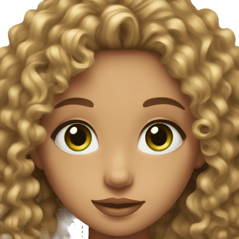 Make a girl with brown blonde highlights and curly hair with green eyes and nice eyelashes  emoji