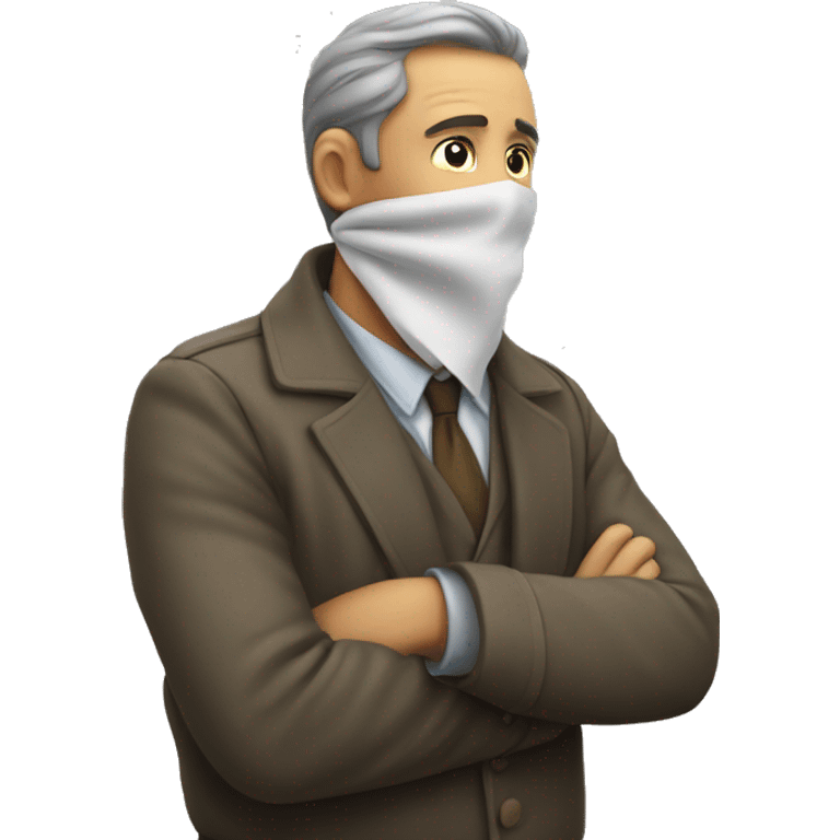 Man facing wall turning slowly with handkerchief on his neck emoji