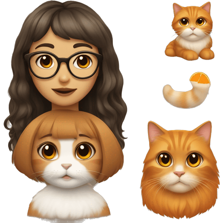 a girl with bangs and brown hair & with round glasses with a furry orange and with cat emoji