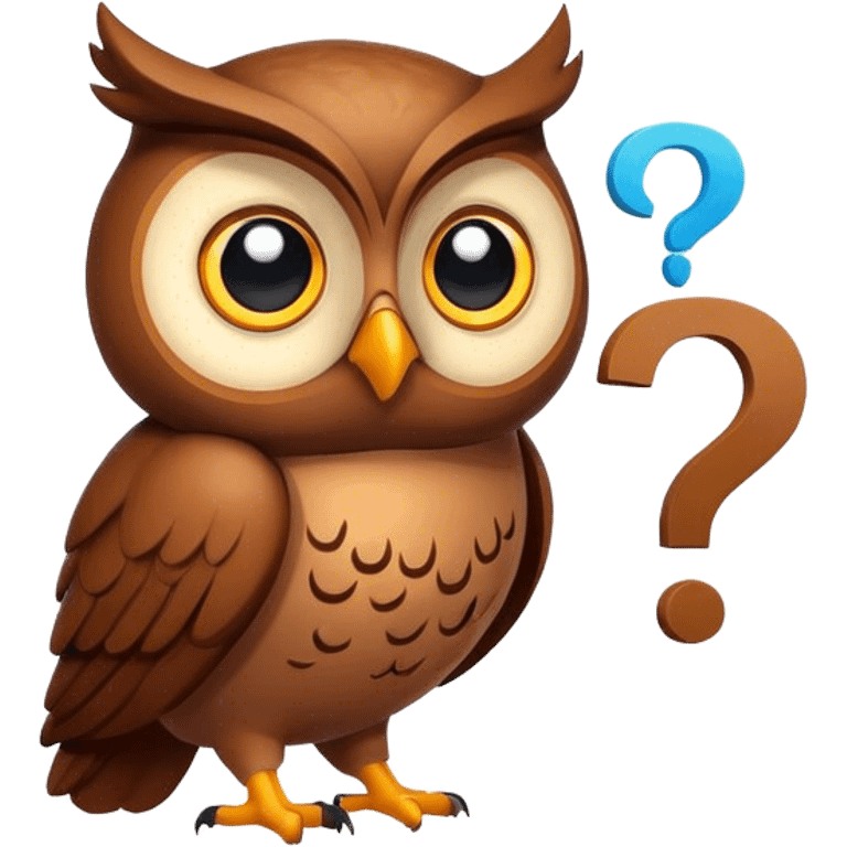 Owl beside a question mark in a thought bubble emoji