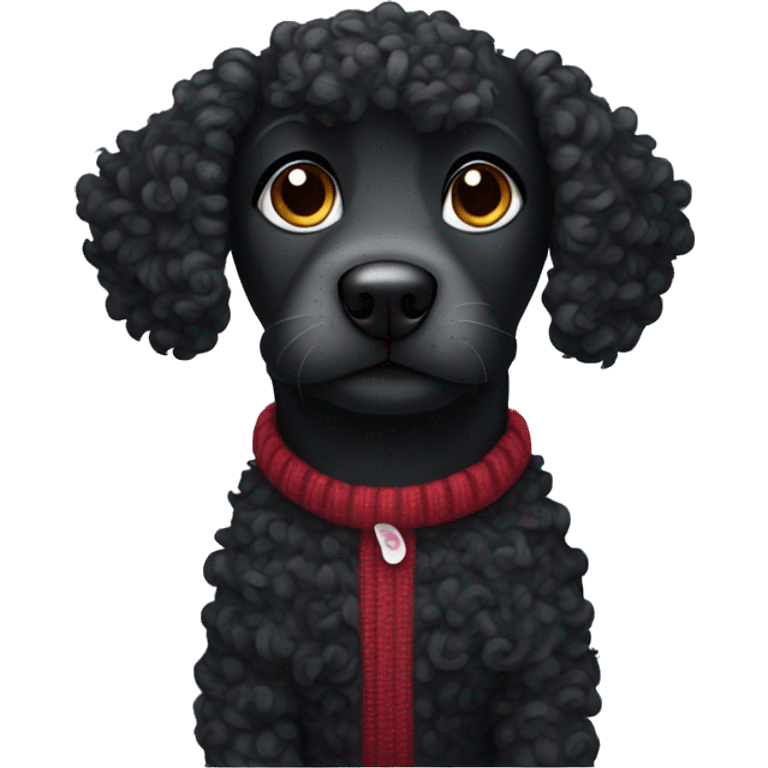 Curly black dog wearing a sweater emoji