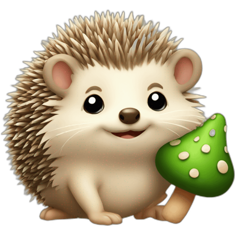 a cheerful hedgehog with a mushroom emoji