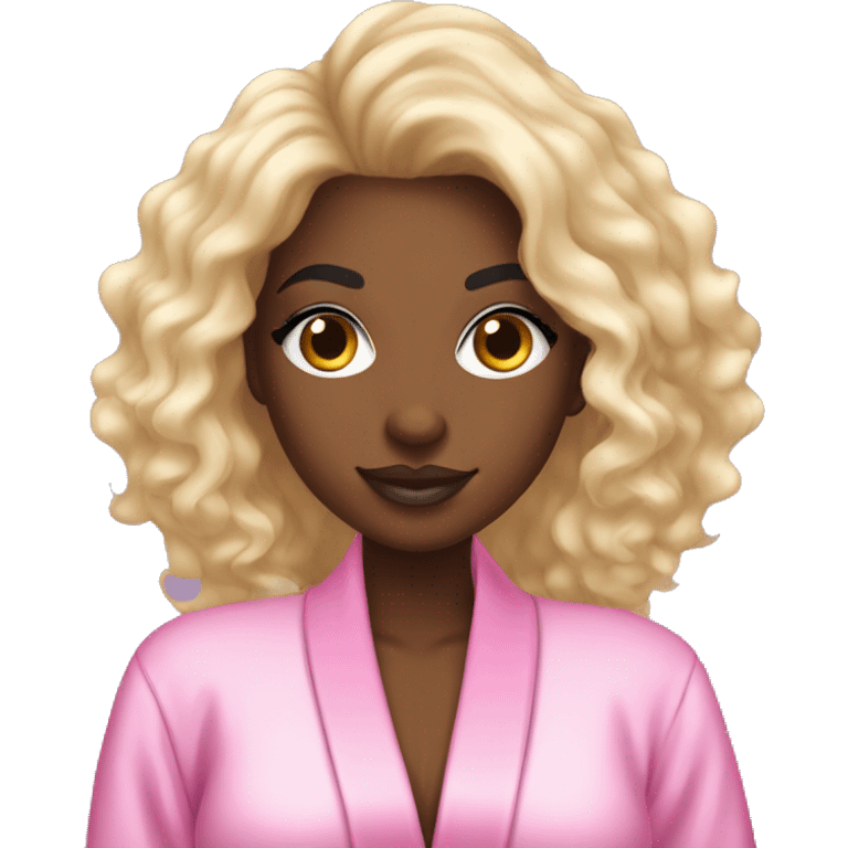 A black girl with Victoria secret like bombshell hair with a Victoria secret robe on  emoji