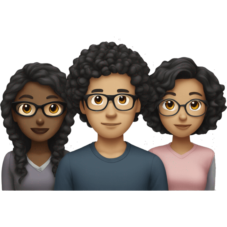 Asian Guy glasses with 2 Black girls and 1 Mixed guy with curly hair  emoji