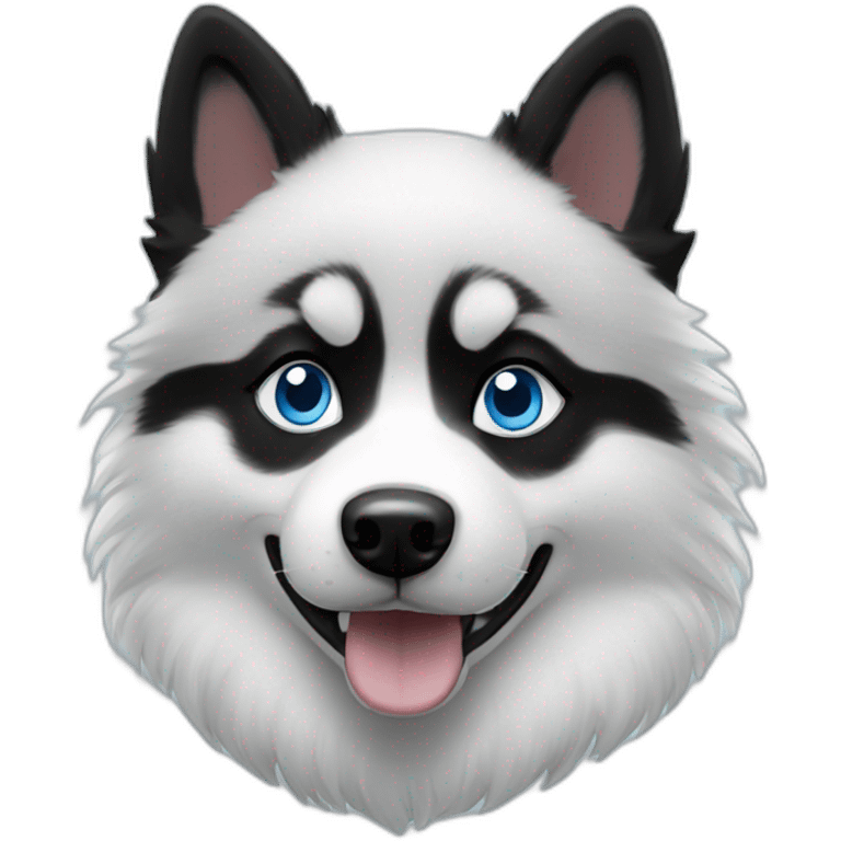 Pomsky black & white blue eyes emoji