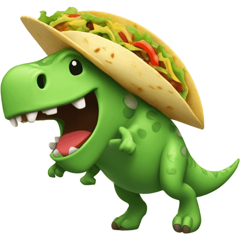 A taco with a dancing dinosaur inside of it emoji