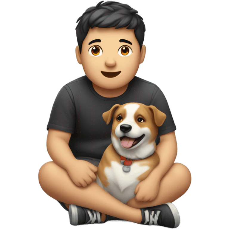 a fat boy with dog on  emoji